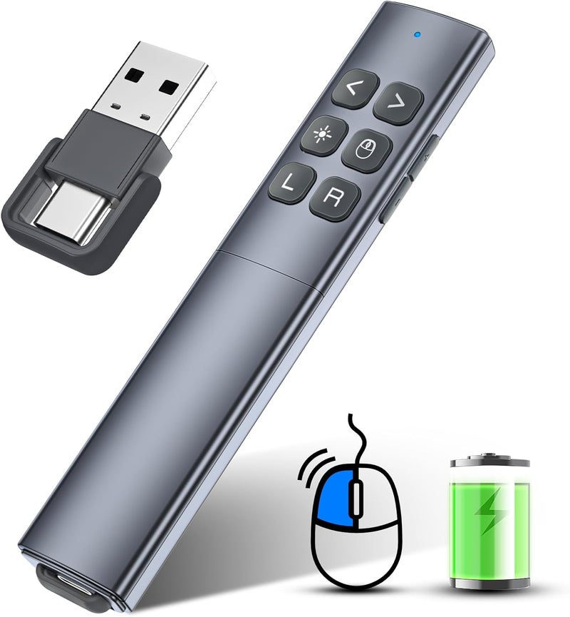 RJAD Presentation Clicker with Air Mouse - USB C Wireless Presenter Remote Clicker with Light Pointer, RF 2.4GHz PowerPoint Clicker for Presentation, Computer Pointer Clicker Slide Advancer for Mac,Laptop - Image 1